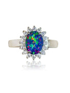 Sterling Silver Opal triplet 10x8mm cluster ring with cubic zirconias