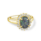 Sterling Silver Gold plated Opal triplet 10x8mm and cubic zirconia cluster ring