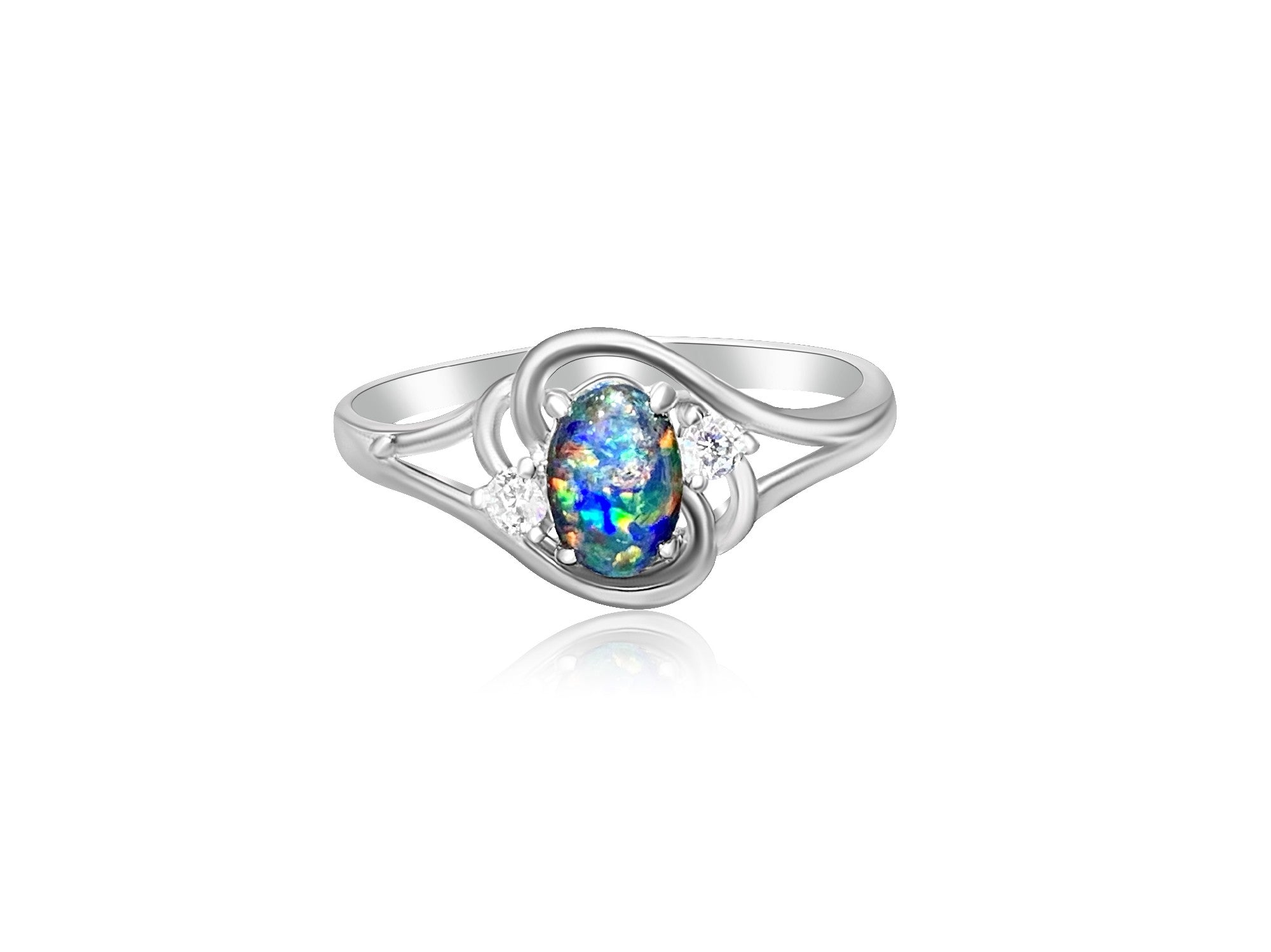 Sterling Silver swirl 8x6mm Opal ring - Masterpiece Jewellery Opal & Gems Sydney Australia | Online Shop