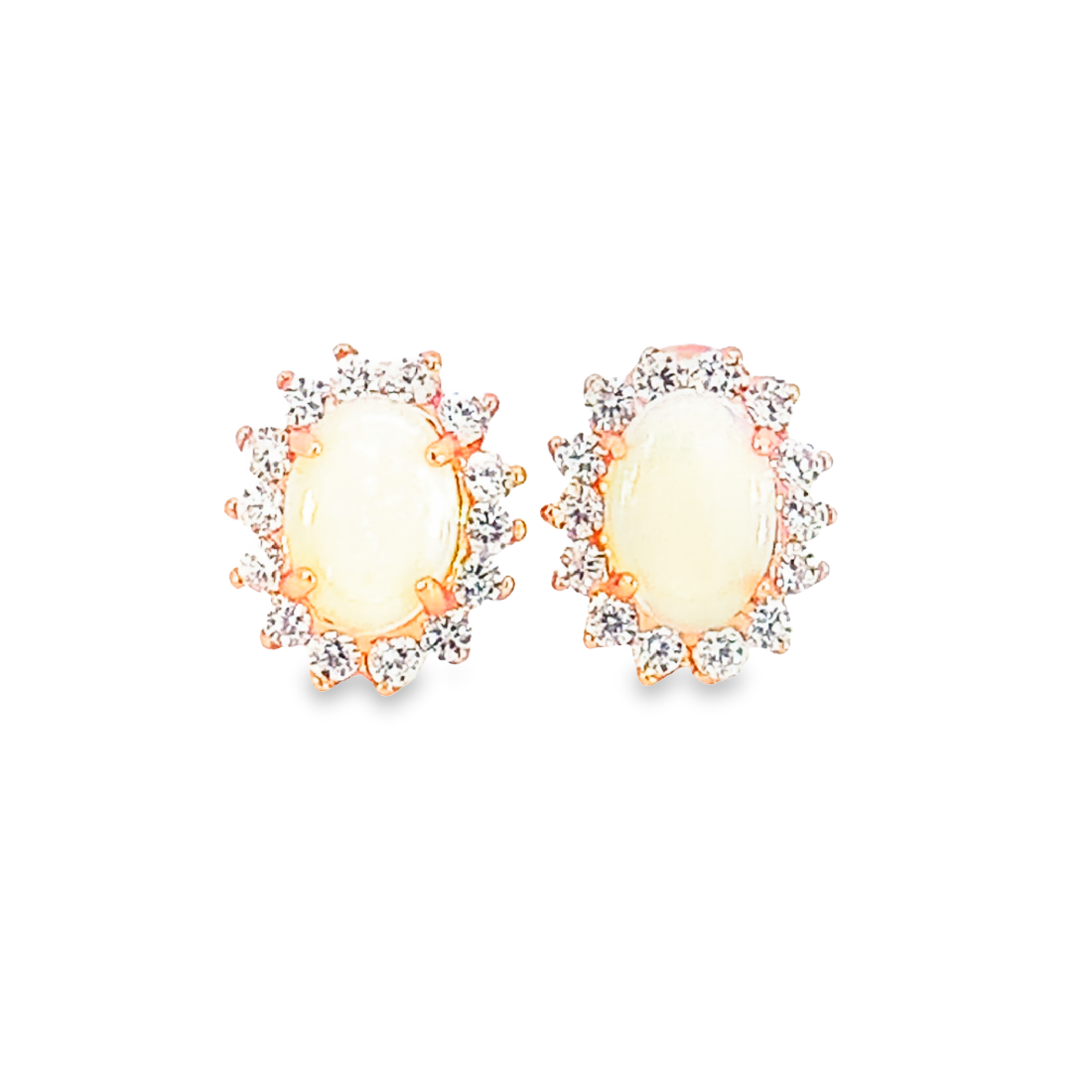 Rose Gold plated silver 7x5mm White Opal cluster earrings - Masterpiece Jewellery Opal & Gems Sydney Australia | Online Shop