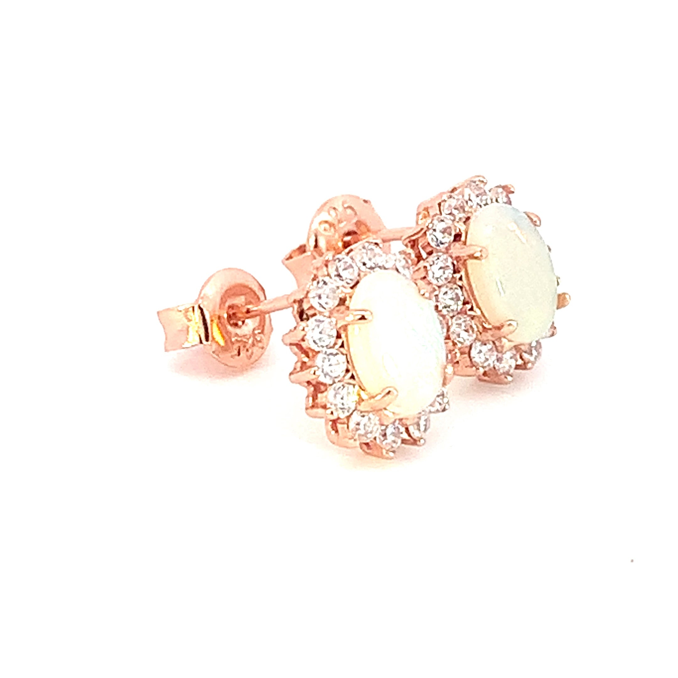 Rose Gold plated silver 7x5mm White Opal cluster earrings - Masterpiece Jewellery Opal & Gems Sydney Australia | Online Shop