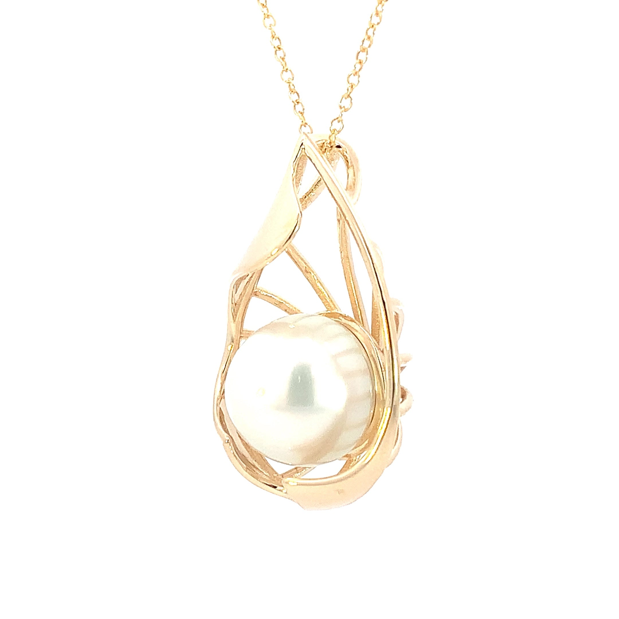 13k Yellow Gold Leaf discount Pearl Textured Pendant