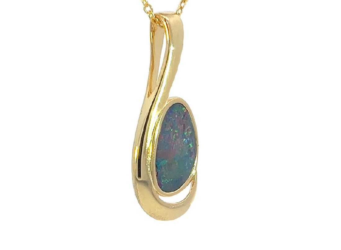 Gold Plated swirl Opal doublet 27.7x11mm pendant - Masterpiece Jewellery Opal & Gems Sydney Australia | Online Shop