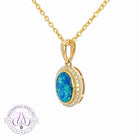 One 14kt Yellow Gold Oval Opal doublet halo pendant - Masterpiece Jewellery Opal & Gems Sydney Australia | Online Shop