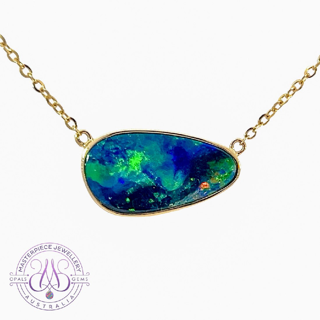 14kt Yellow Gold Opal solitaire necklace - Masterpiece Jewellery Opal & Gems Sydney Australia | Online Shop