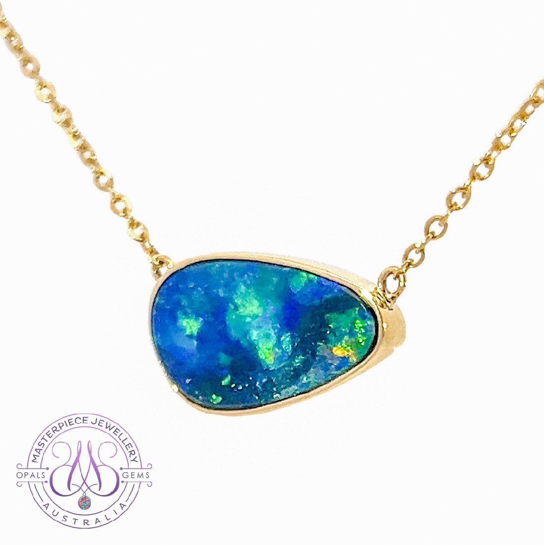 14kt Yellow Gold Opal solitaire necklace - Masterpiece Jewellery Opal & Gems Sydney Australia | Online Shop