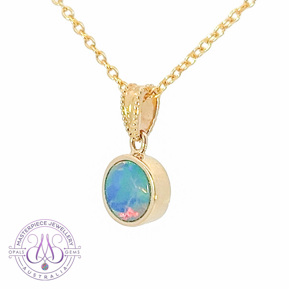 14kt Yellow Gold 5.7mm Round Opal doublet pendant - Masterpiece Jewellery Opal & Gems Sydney Australia | Online Shop