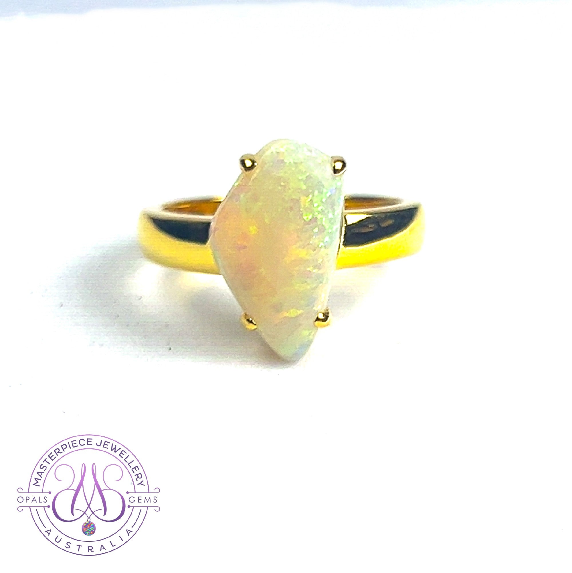 Gold plated Sterling silver Freeform Light Opal ring