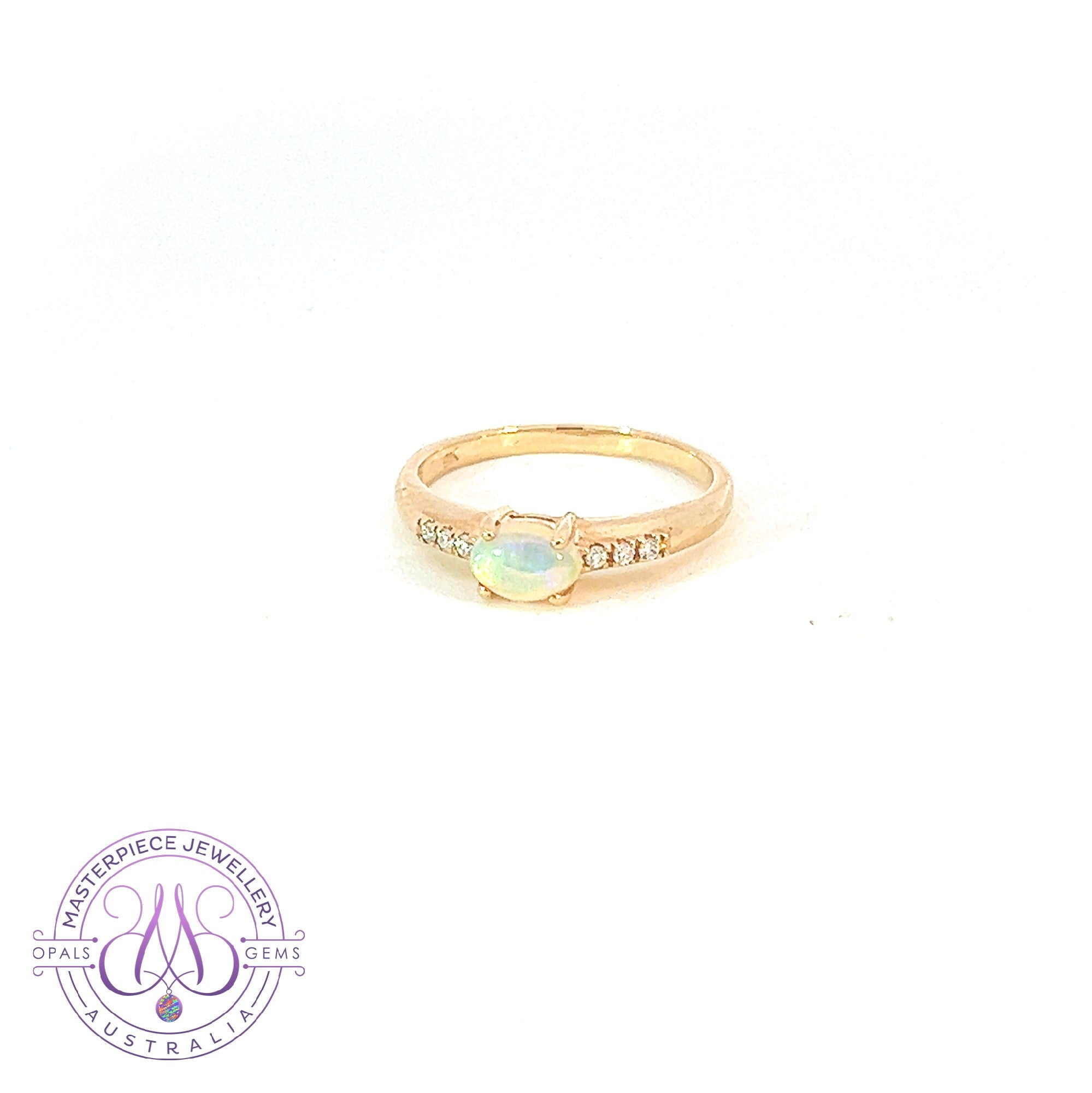 9kt Yellow gold Crystal Opal 6x4mm and 0.05ct Diamond ring