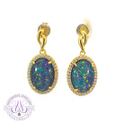 Gold Plated Sterling Silver 14x10mm Opal triplet dangling Halo earrings