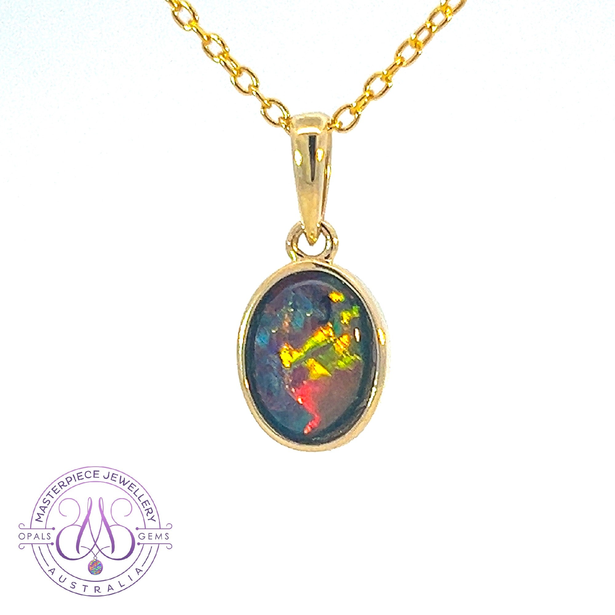 9kt Yellow Gold 8x6mm Opal triplet pendant