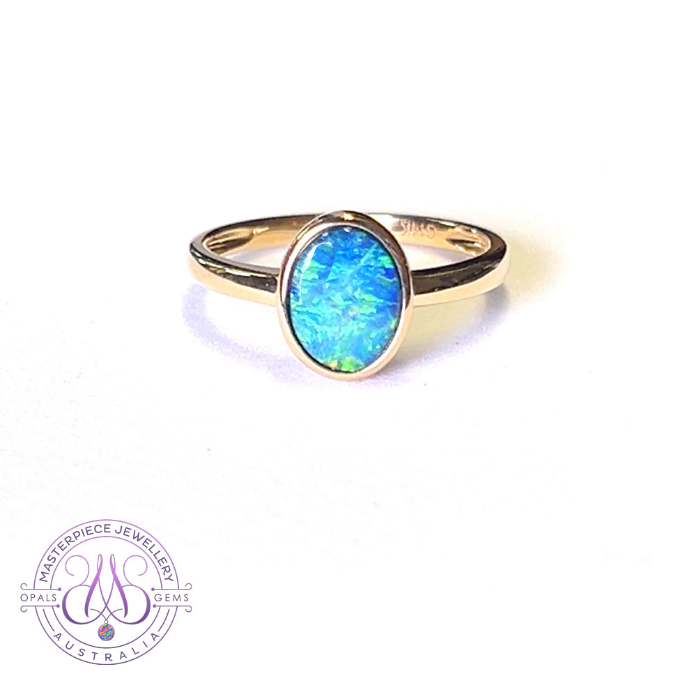 14kt Yellow Gold Black Opal 1.11ct bezel set ring