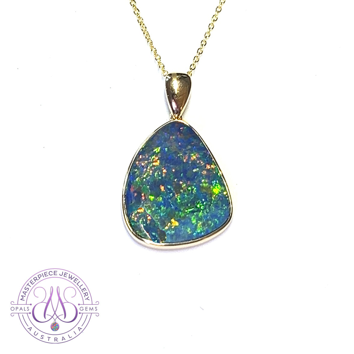 14kt Yellow Gold bezel set 10.71ct Opal doublet pendant