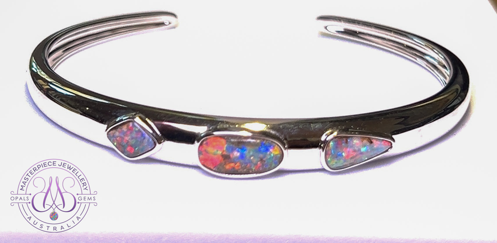 Sterling Silver Boulder Opal 3 stone bangle