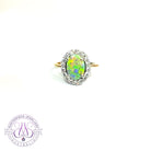 18kt Yellow Gold and Platinum Black Opal diamond cluster ring