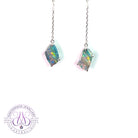 14kt White Gold dangling thread through earrings boulder opal