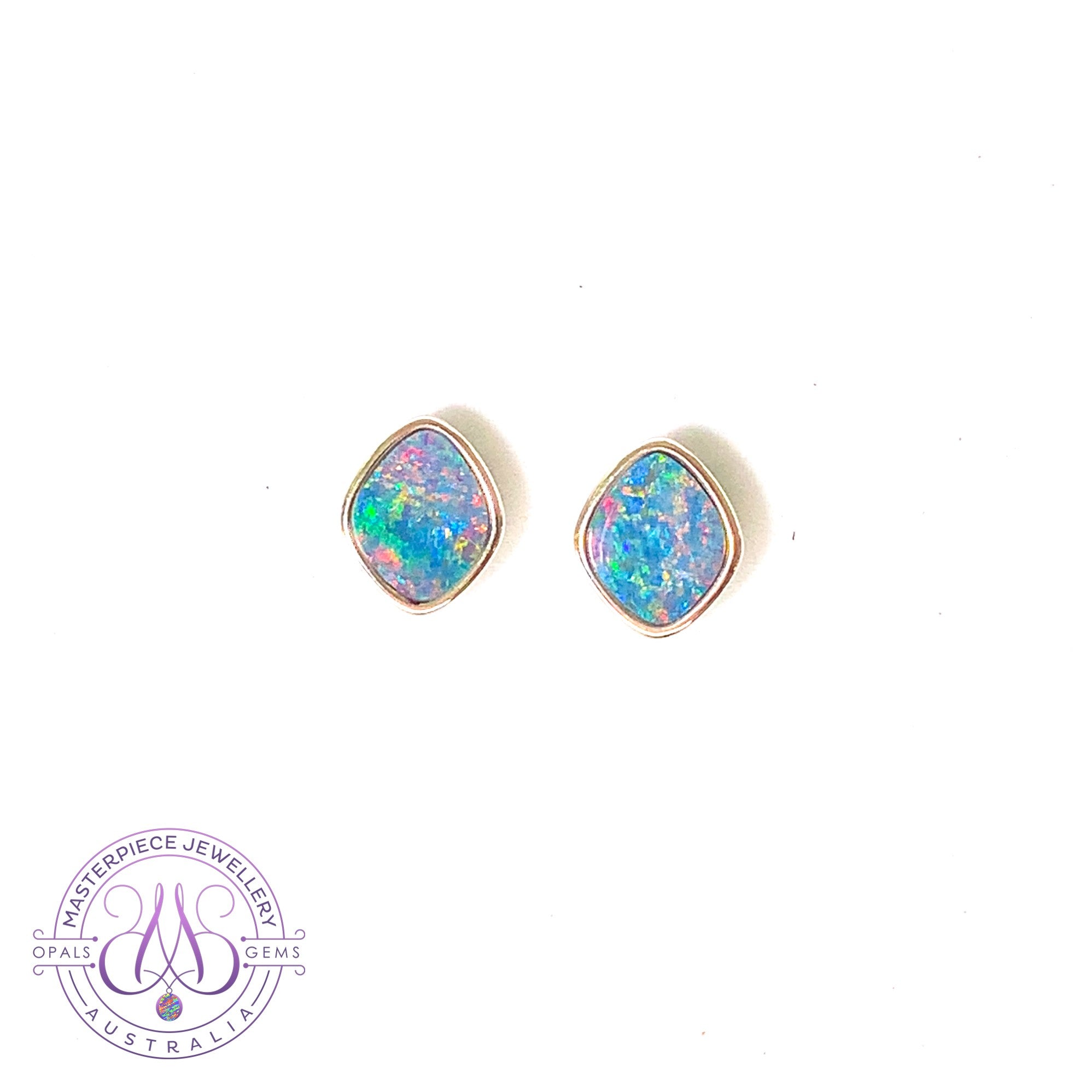 Sterling Silver Opal doublet diamond shape studs