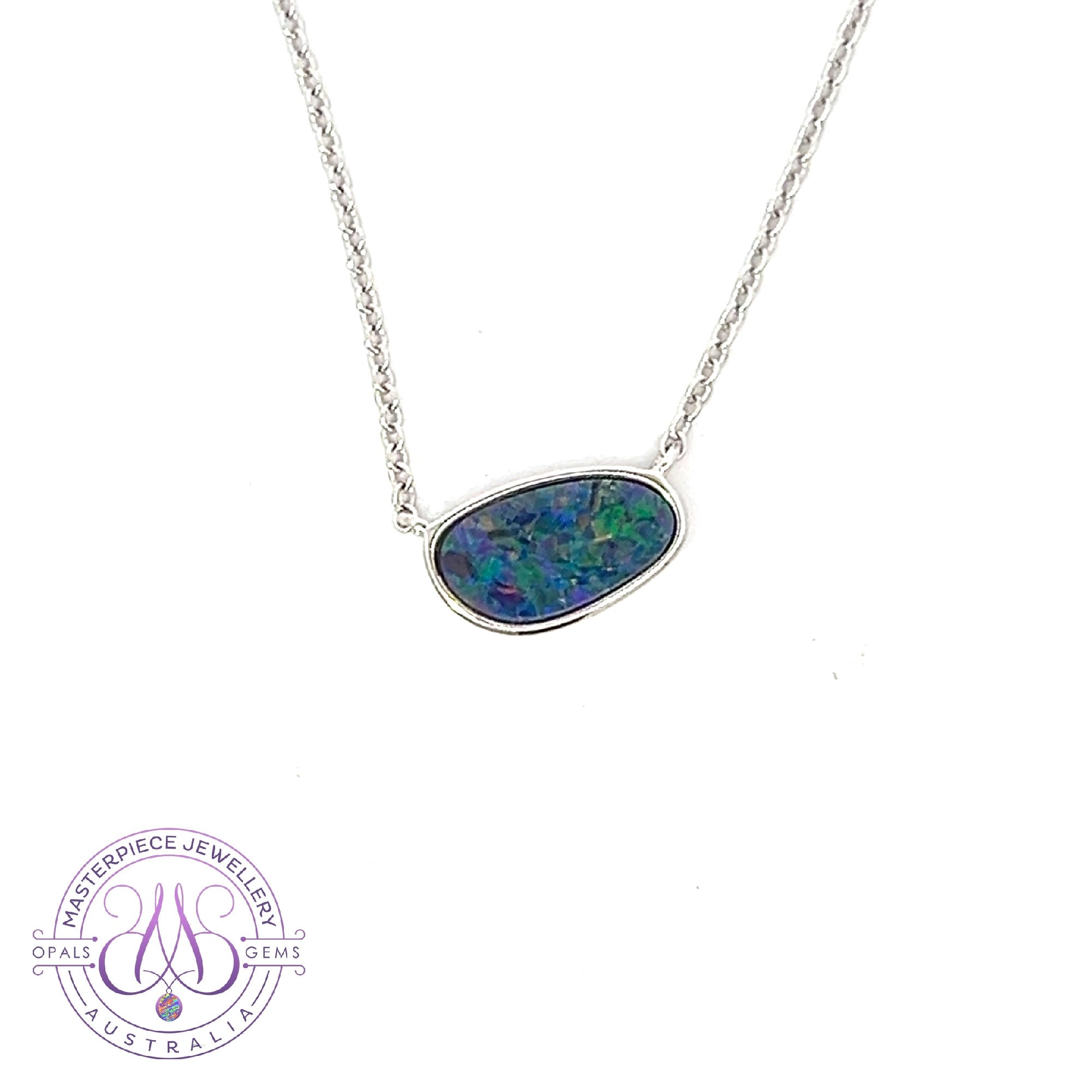 Sterling Silver Opal doublet horizontal set necklace