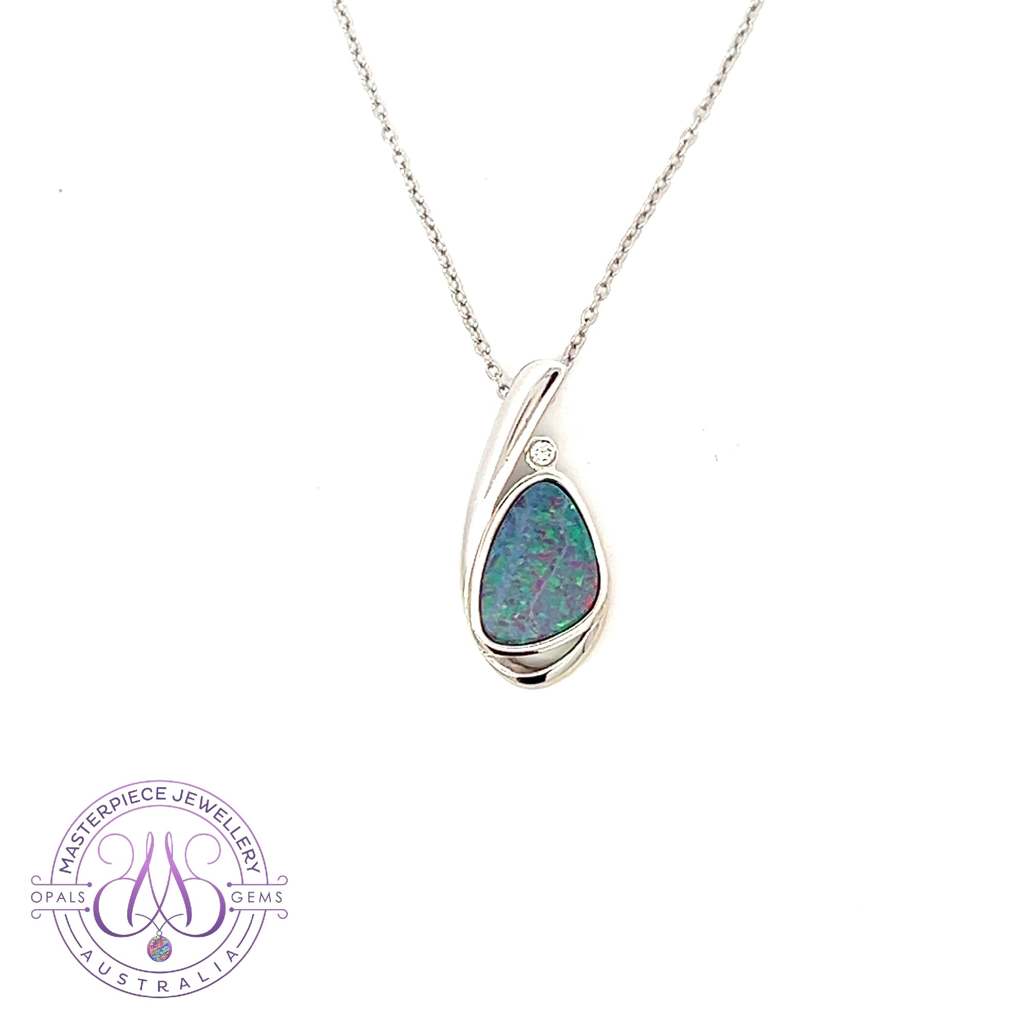 One Sterling Silver freeform Opal doublet swirl pendant