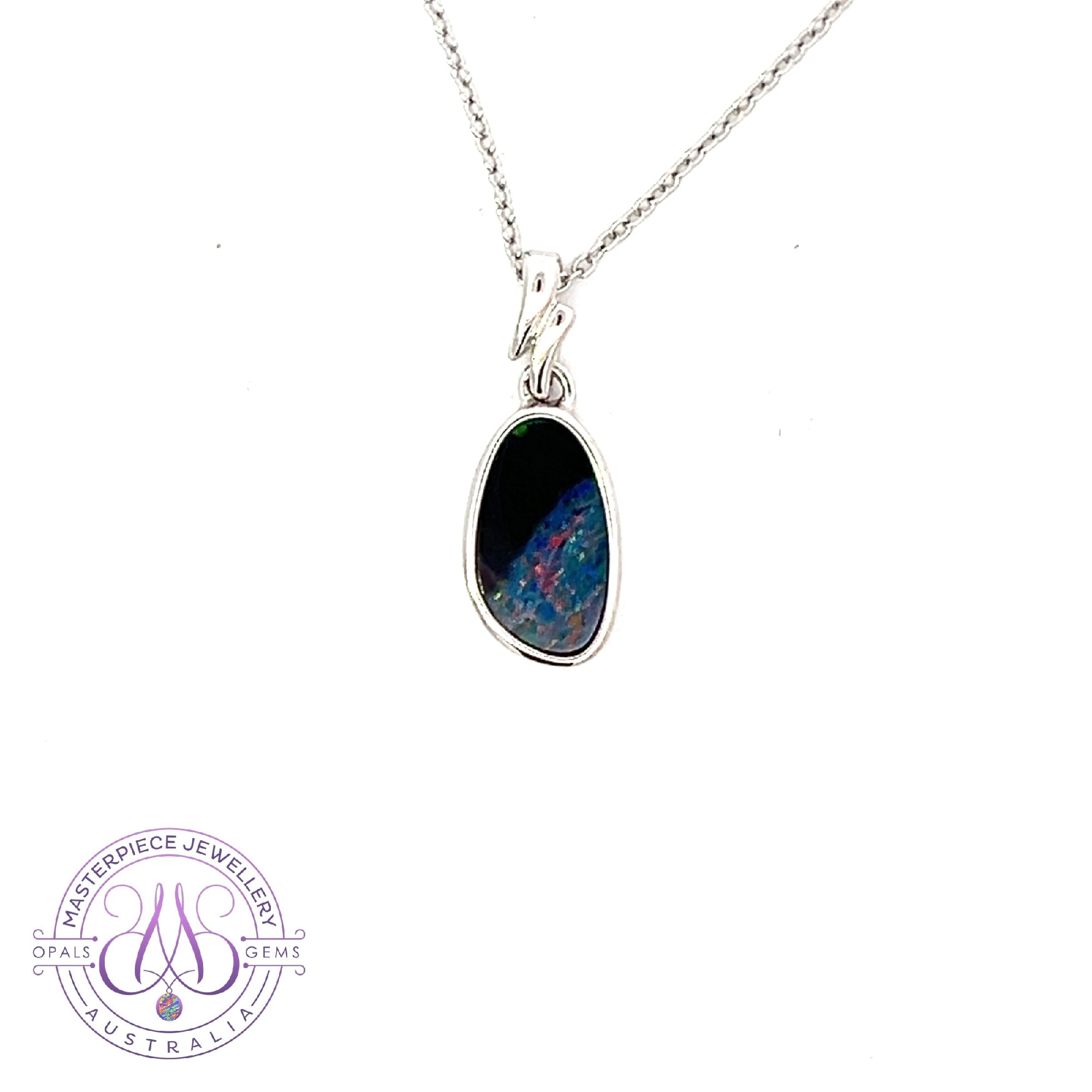 Sterling Silver Opal doublet Black Blue Red pendant