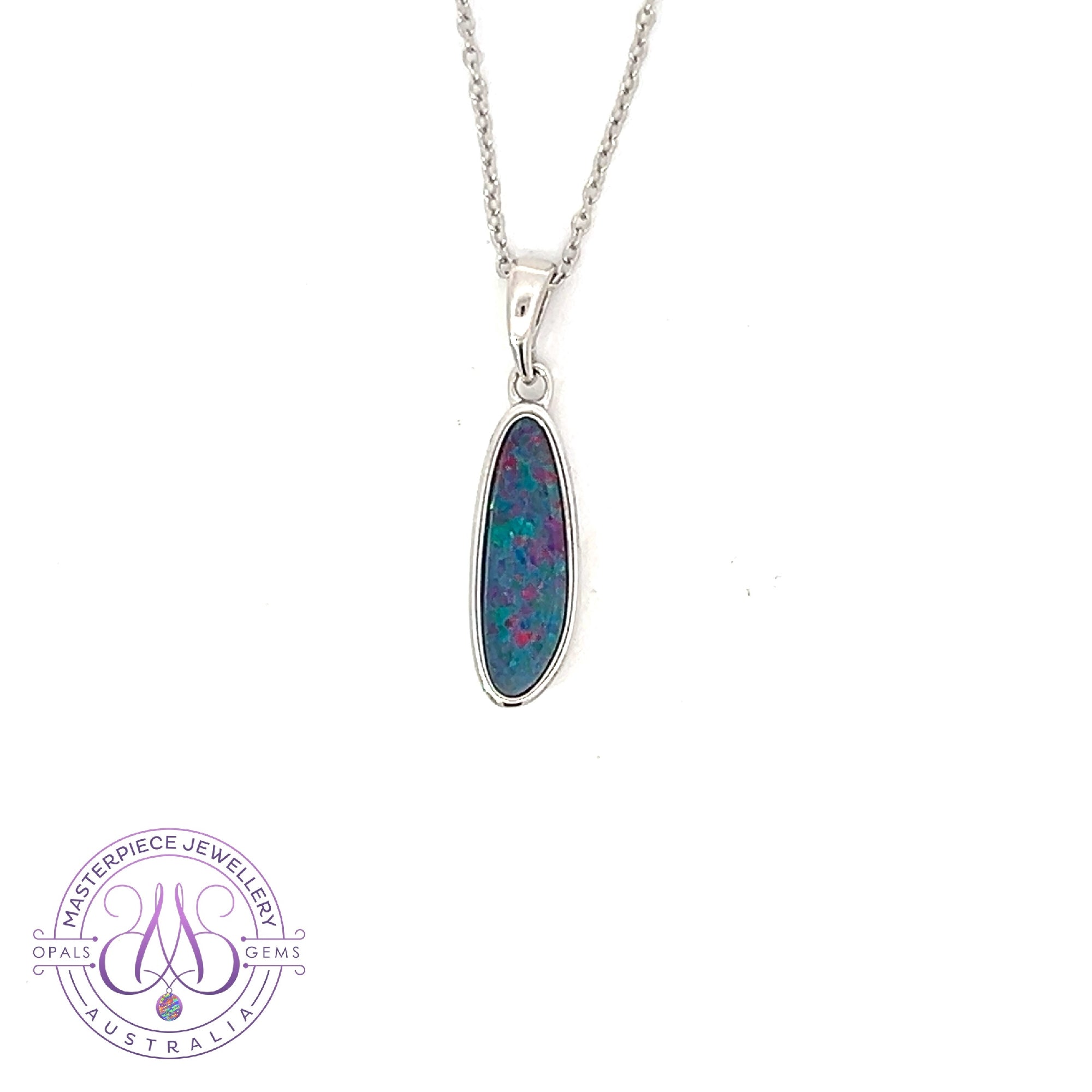 Sterling Silver Opal long Pearshape doublet pendant