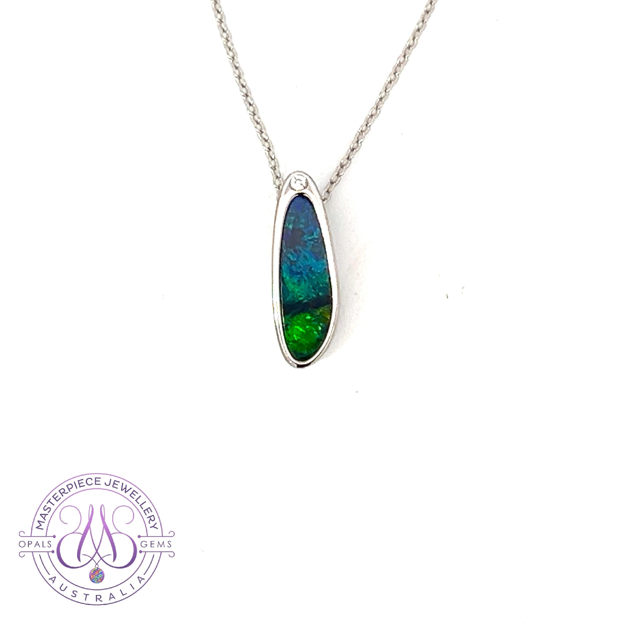 Sterling Silver slide pendant Opal doublet Blue Green