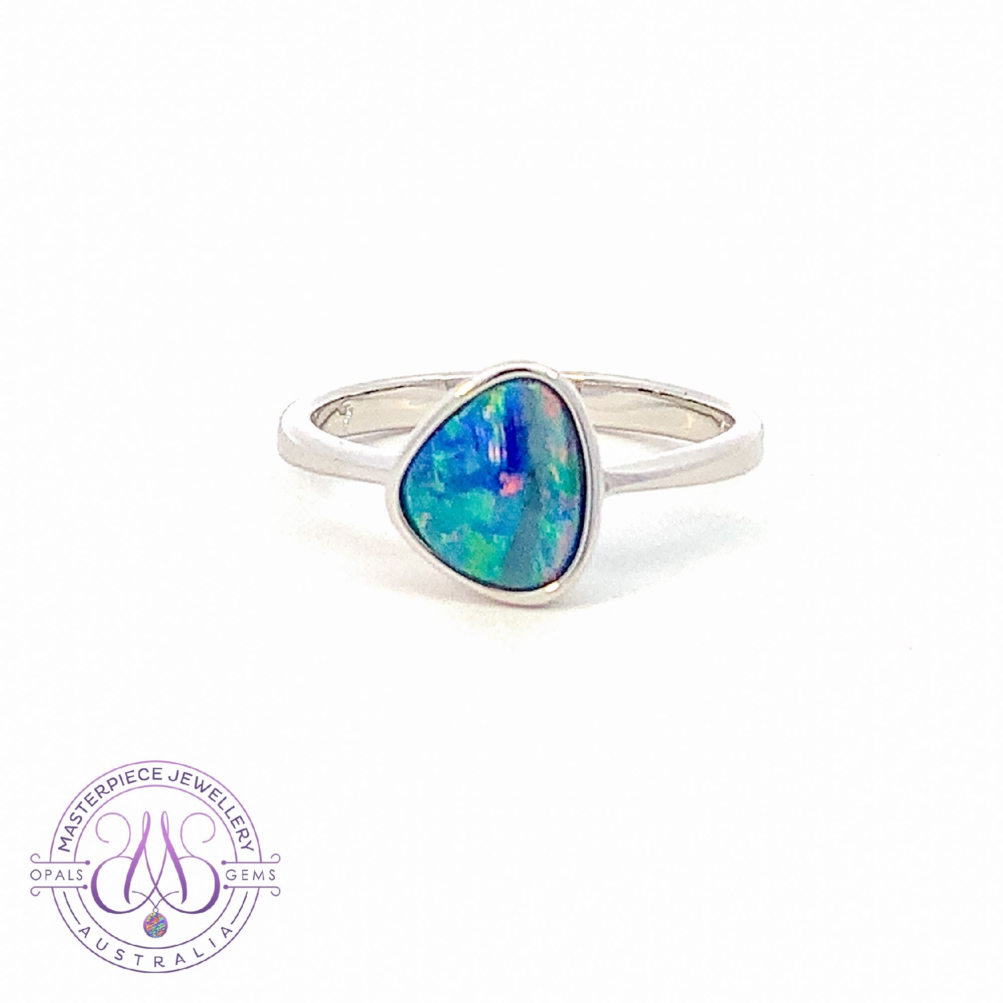 Sterling Silver triangle Opal doublet ring