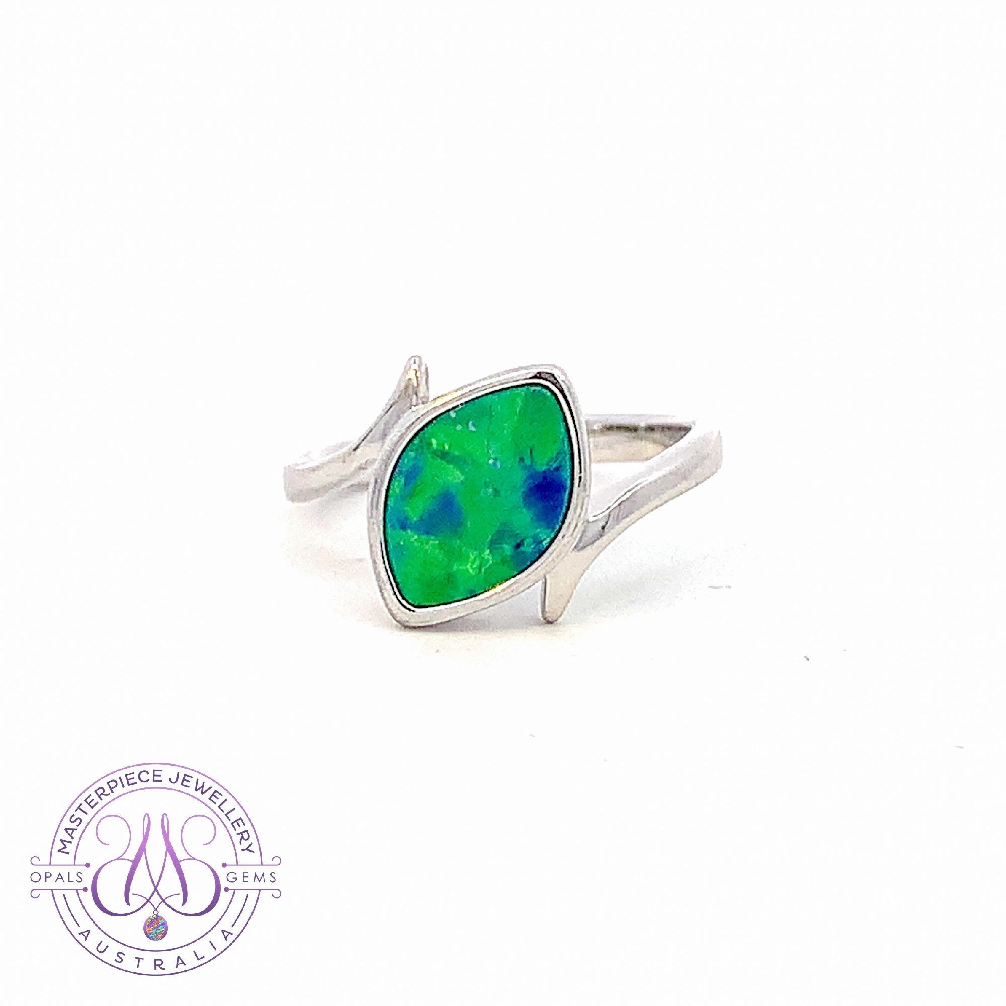 Sterling Silver Green Blue Opal doublet solitaire ring