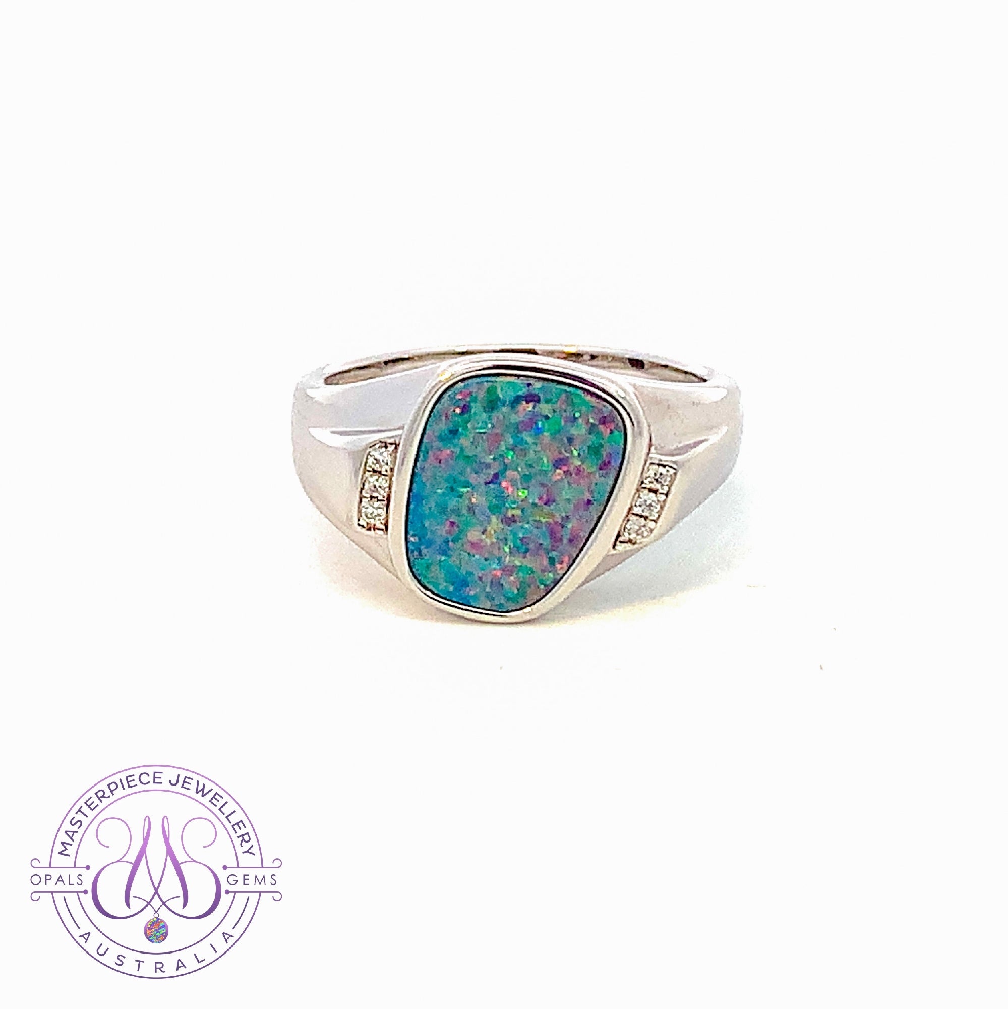 Sterling Silver rectangular Opal doublet with cz sides ring