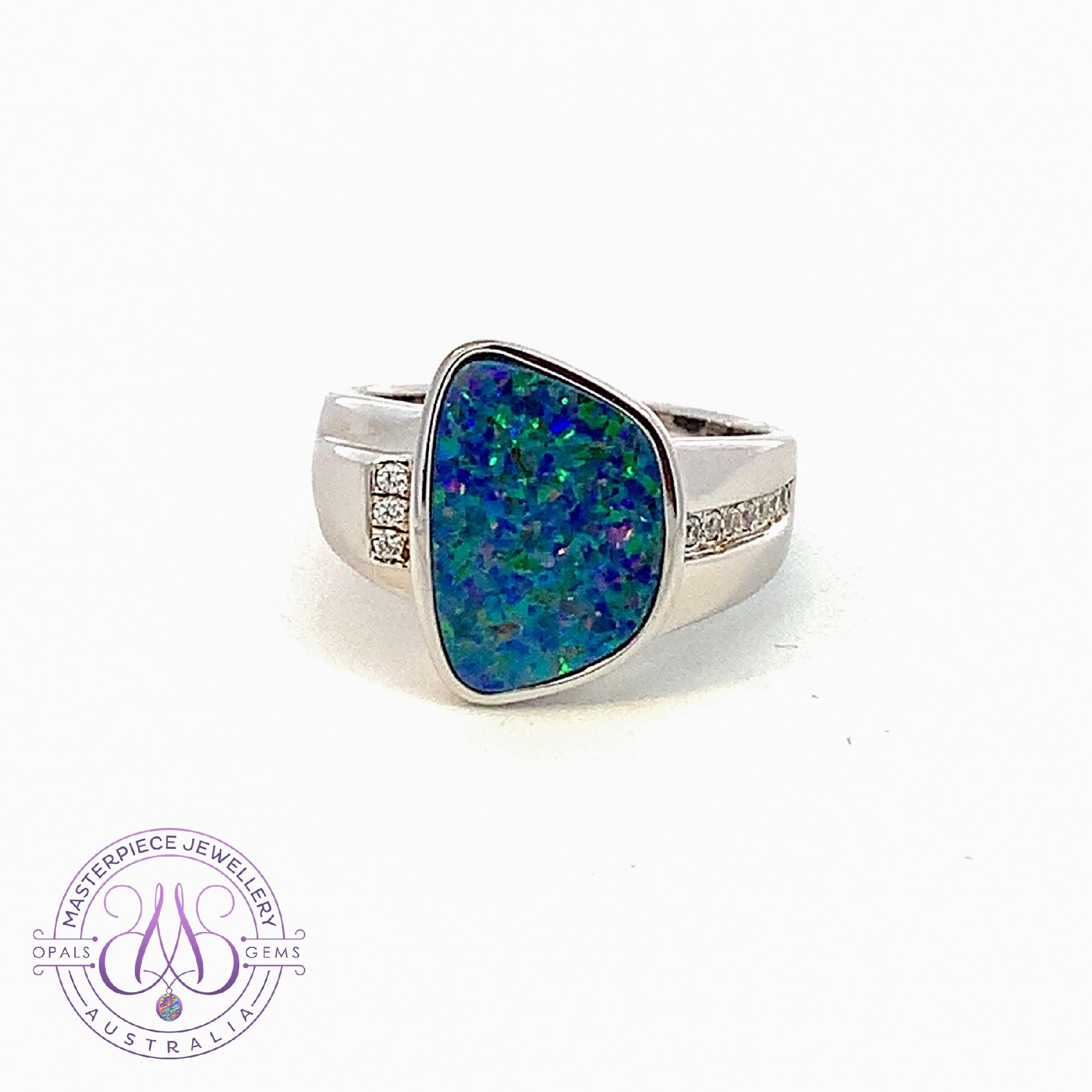 Sterling Silver freeform shape Opal doublet and cz ring