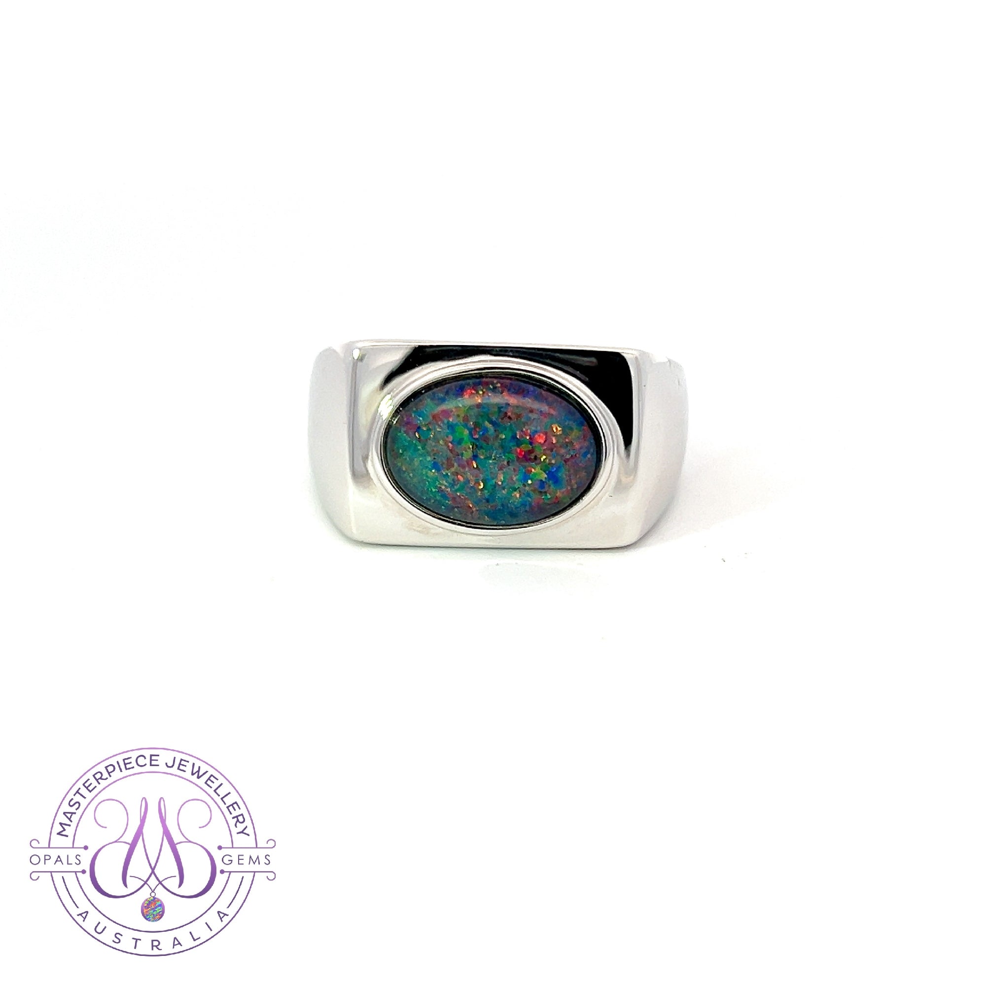 Sterling Silver Opal triplet signet mens style ring