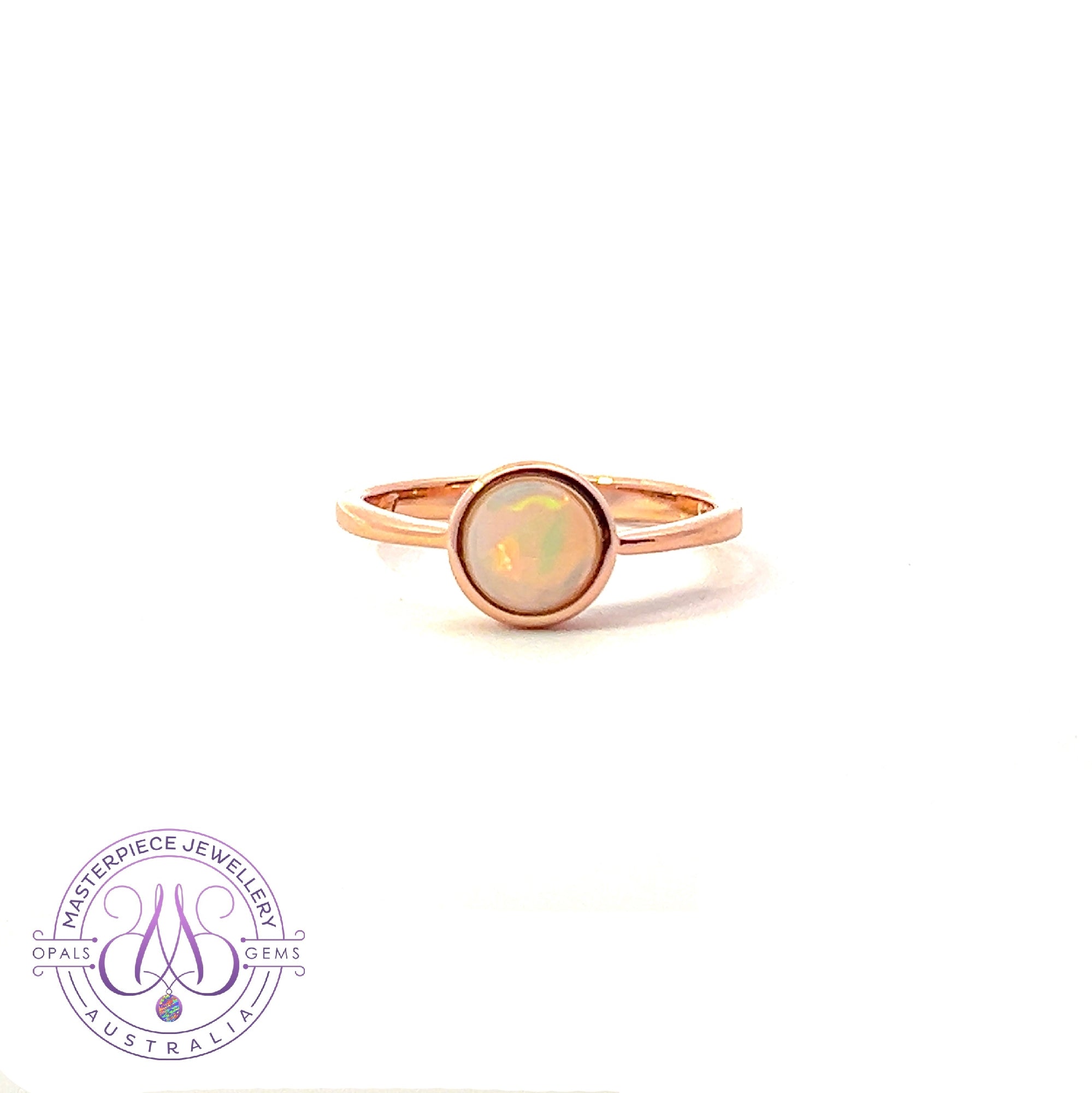 Rose Gold Plated 7mm White Opal solitaire ring