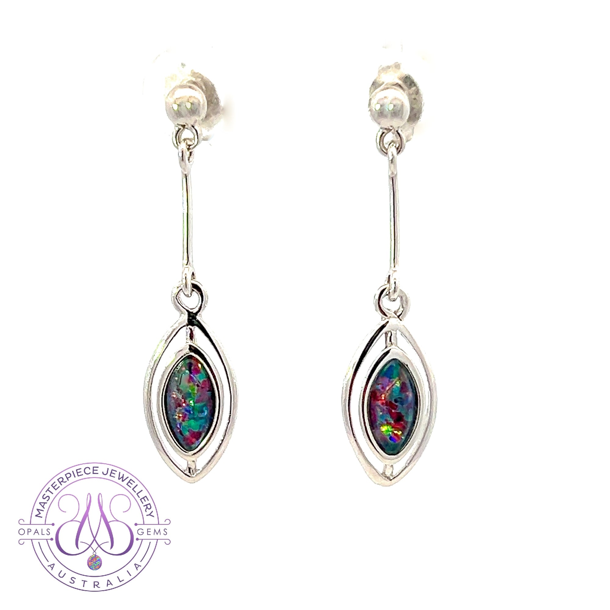 Sterling Silver dangling marquise shape Opal triplets earrings