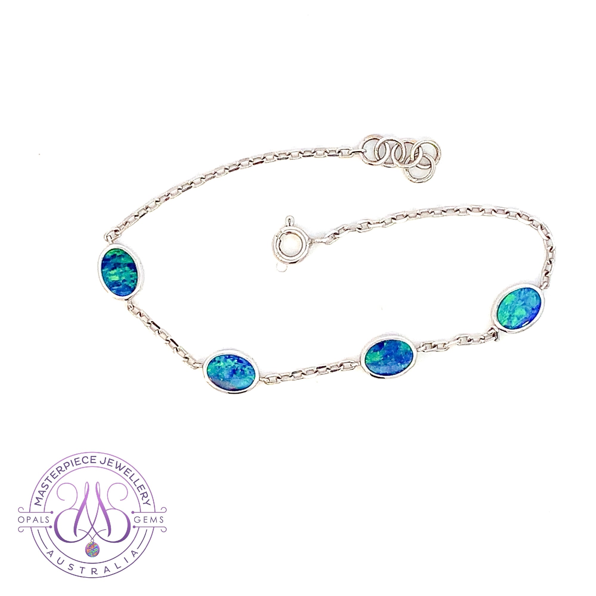 18kt White Gold Blue Green Opal doublet bracelet