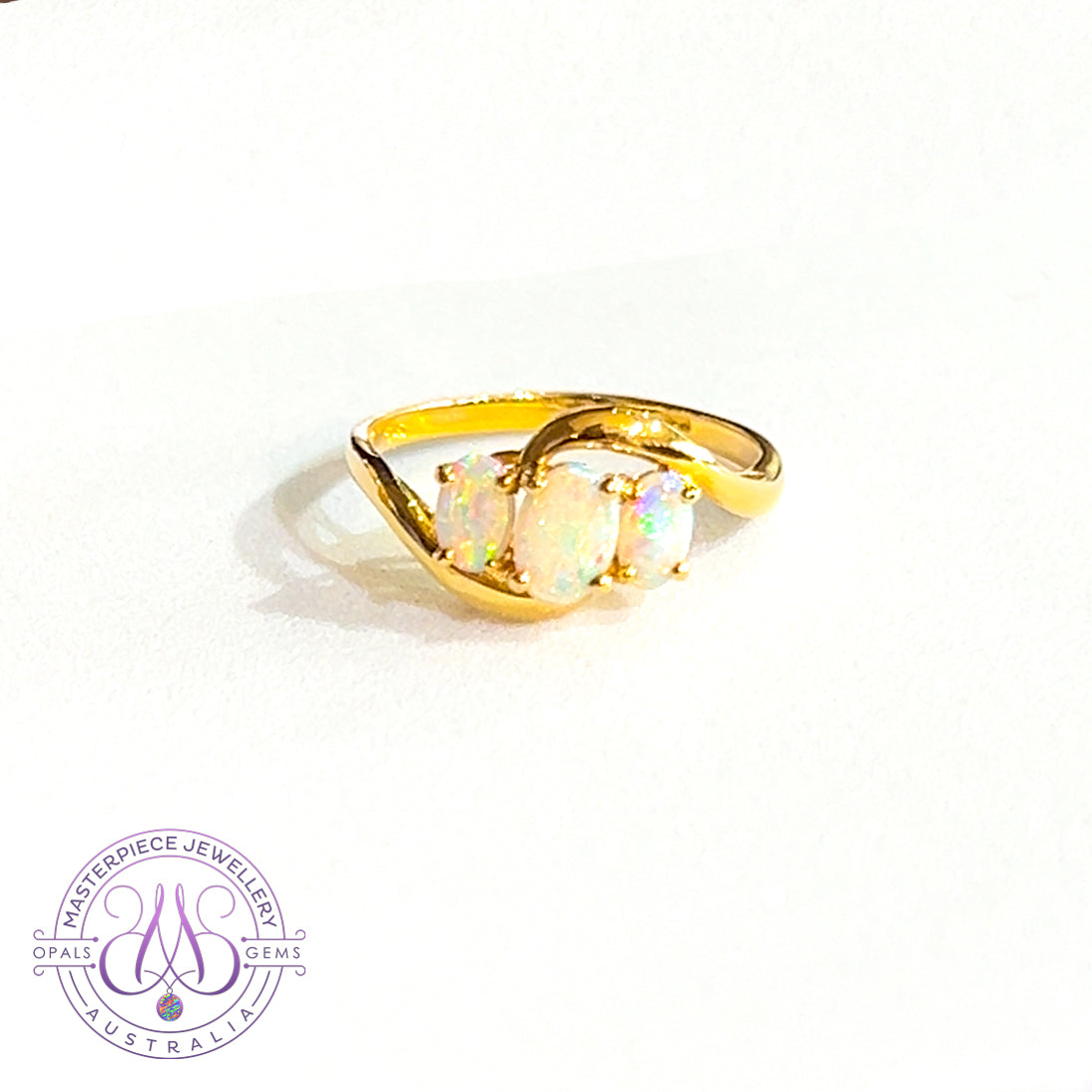 14kt Yellow Gold 3 stone Opal Crystal ring