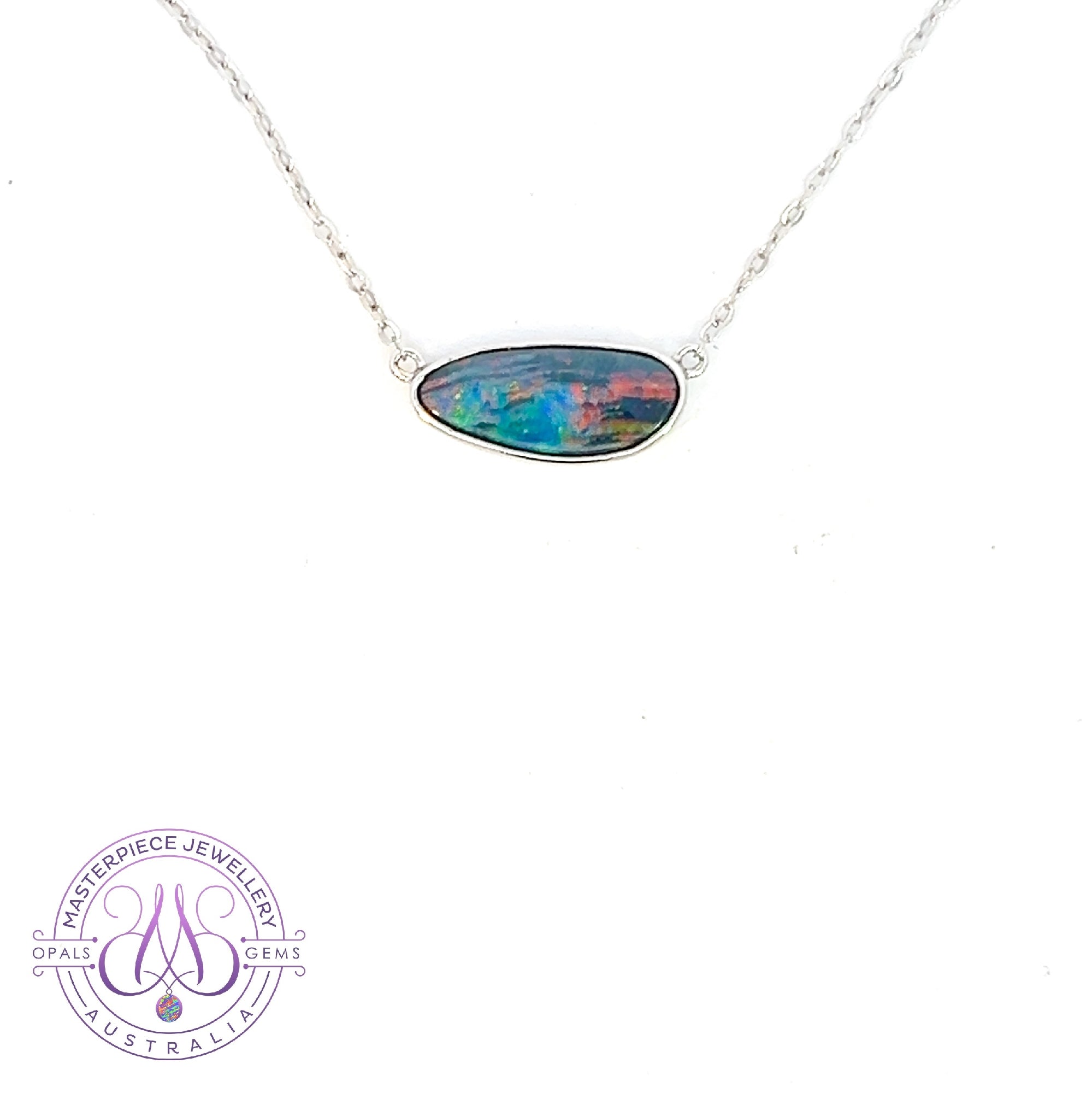 Sterling Silver Freeform Opal doublet 2.71ct necklace