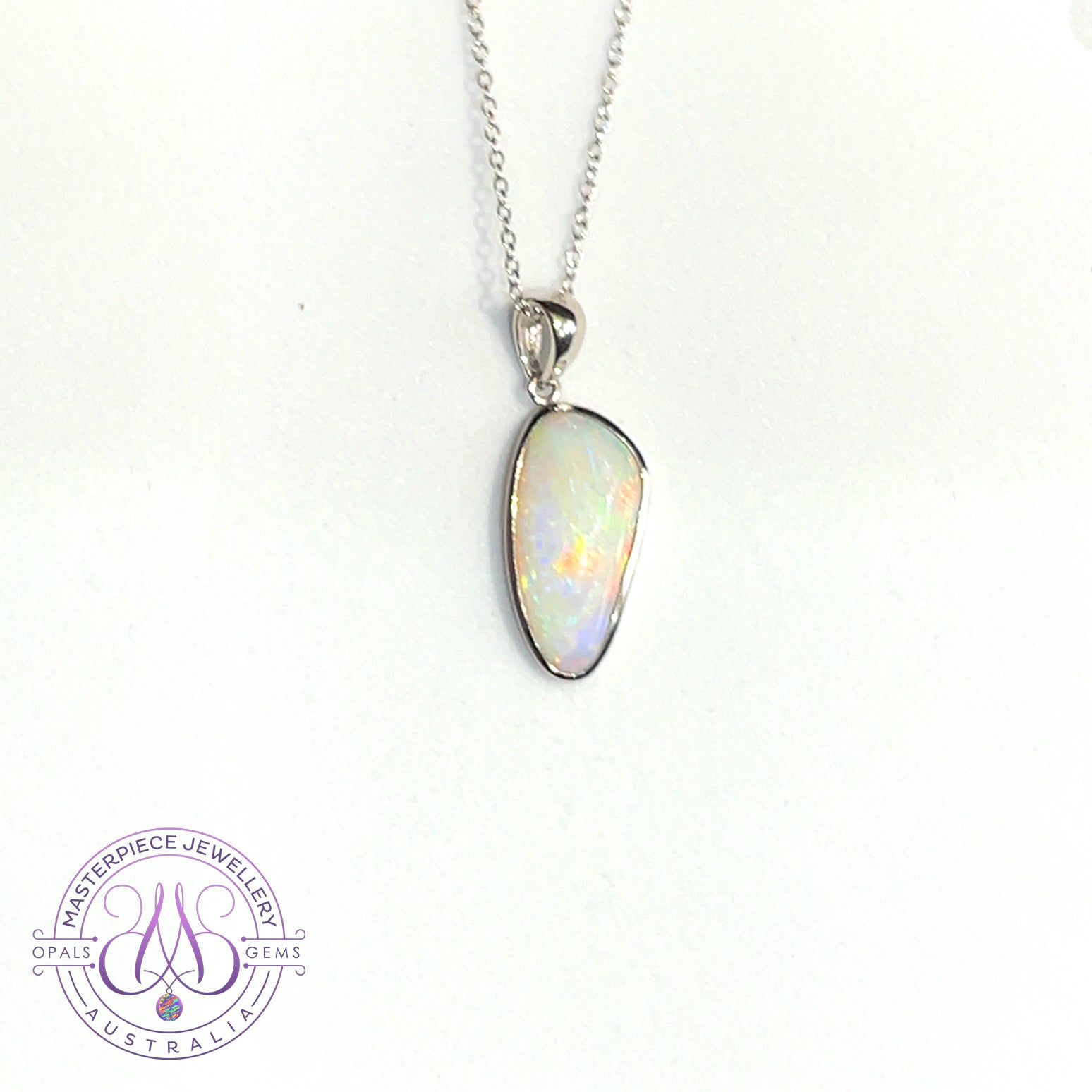 Sterling Silver long freeform Shape Light Opal Pendant