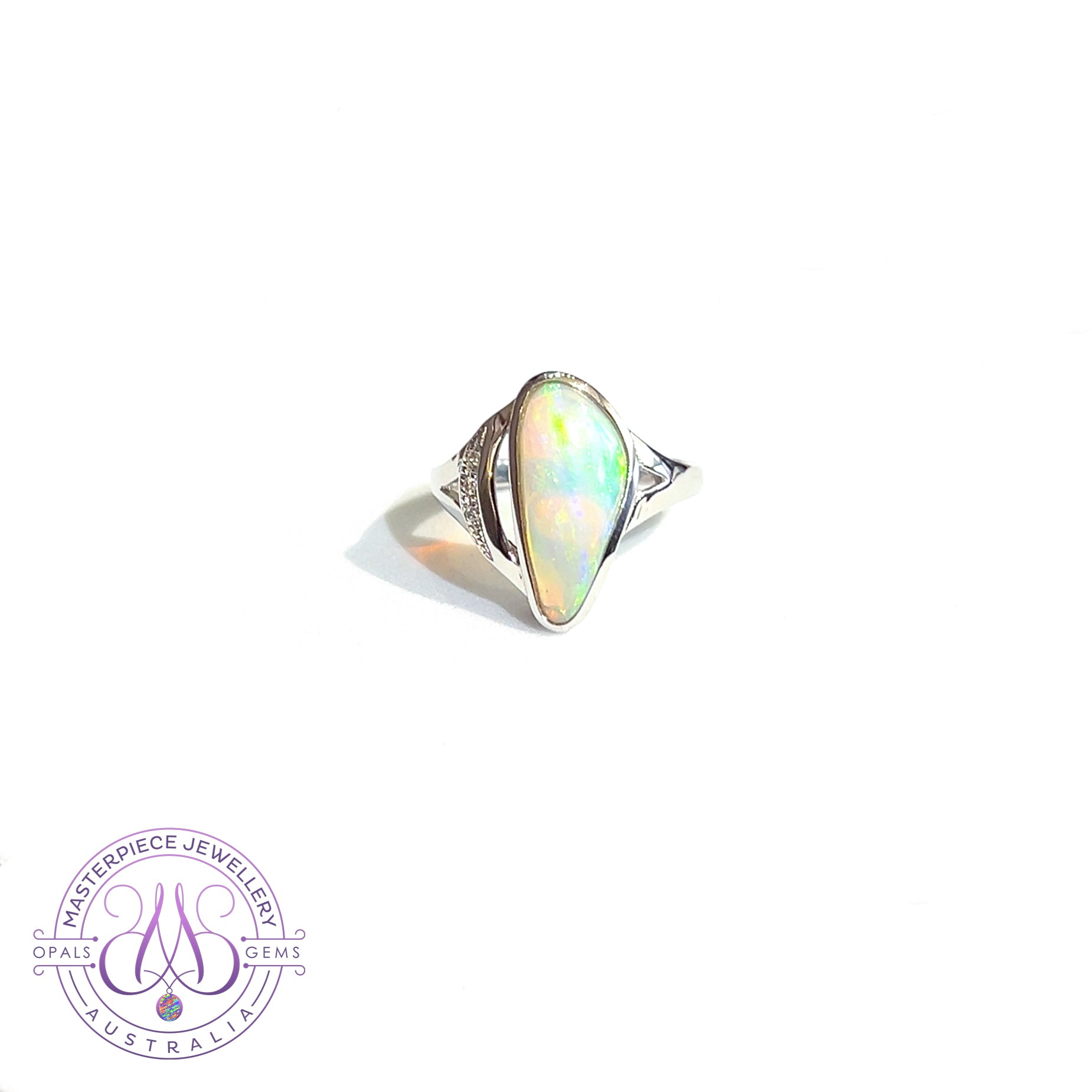 Sterling Silver Freeform Pearshape Crystal Opal long design ring