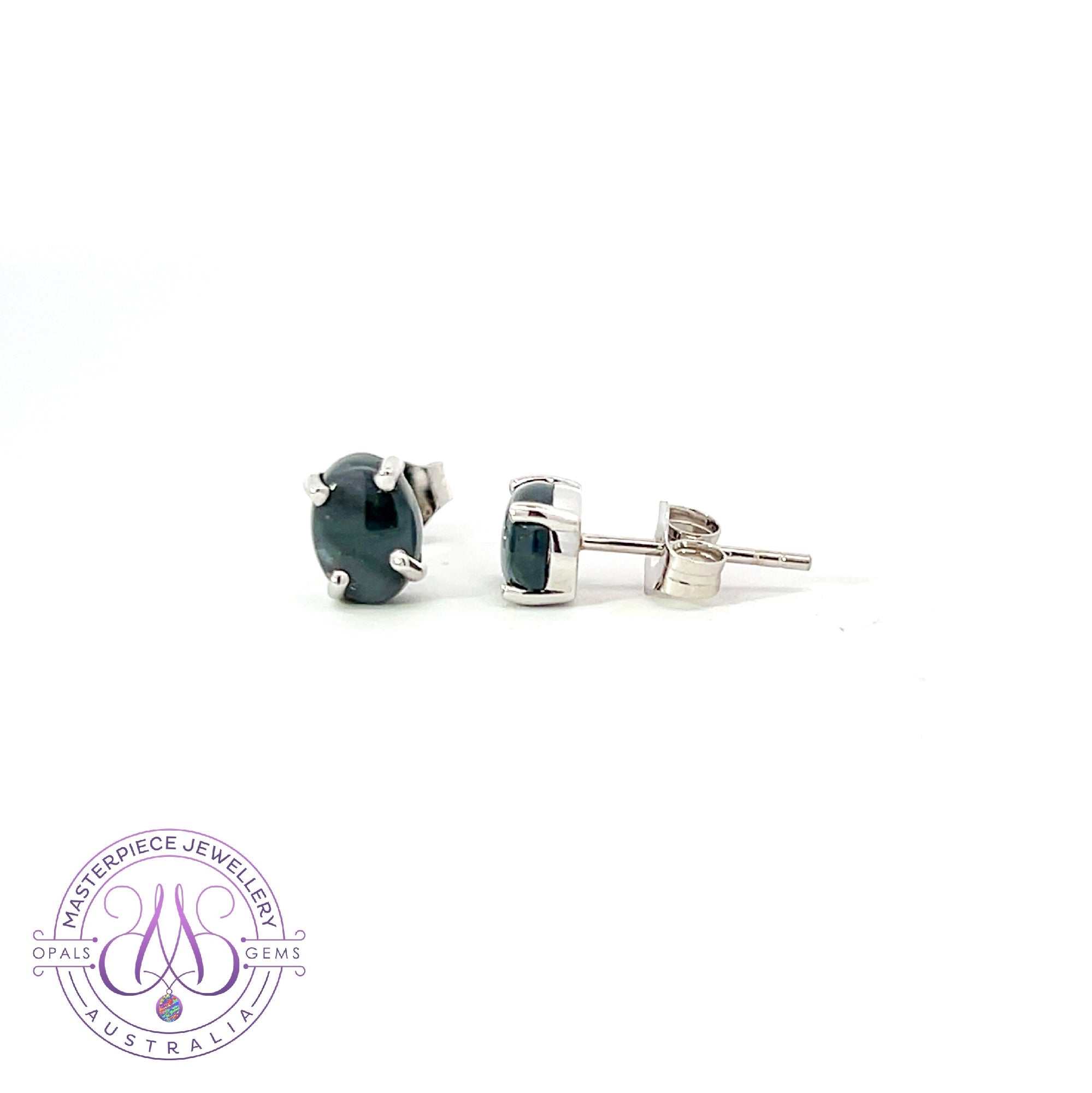 Sterling Silver Black Opal 7x5mm studs 