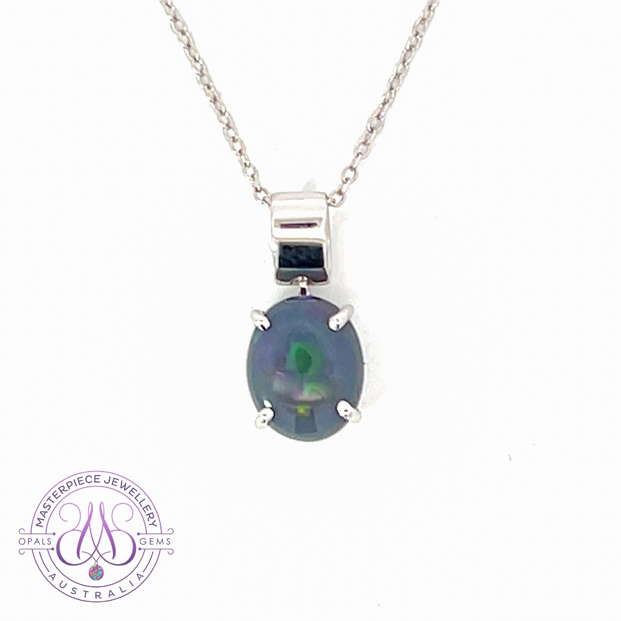 Sterling Silver Black Opal solitaire pendant 10x8mm