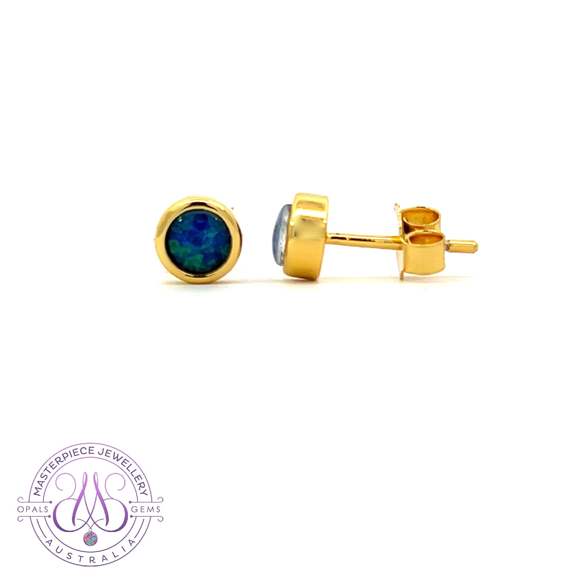 Gold Plated Sterling Silver 4mm Opal triplet round studs