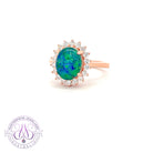 One Rose gold plated Opal triplet 10x8mm cluster ring 