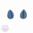 Pair of Sterling Silver Pear shape Black Blue Opal studs