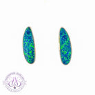 Pair of Sterling Silver freeform Blue Green Opal doublets long studs