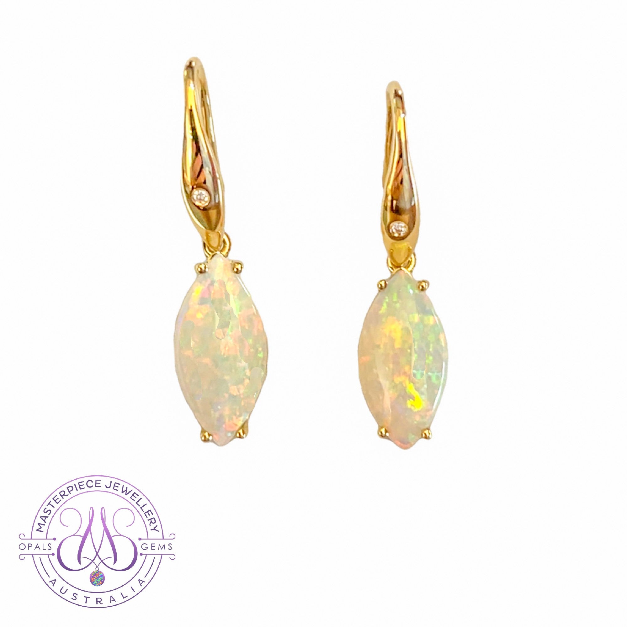 14kt Yellow Gold dangling Marquise cut Crystal Opals 3.13ct 