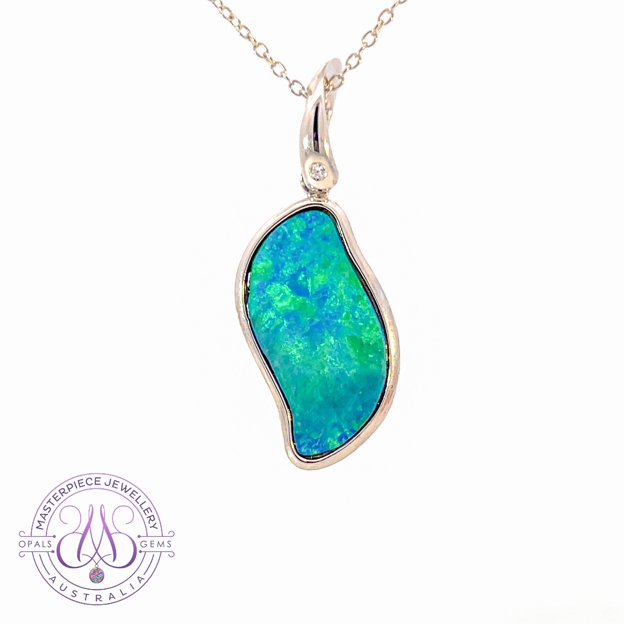 Sterling Silver Freeform Blue Green Opal doublet pendant