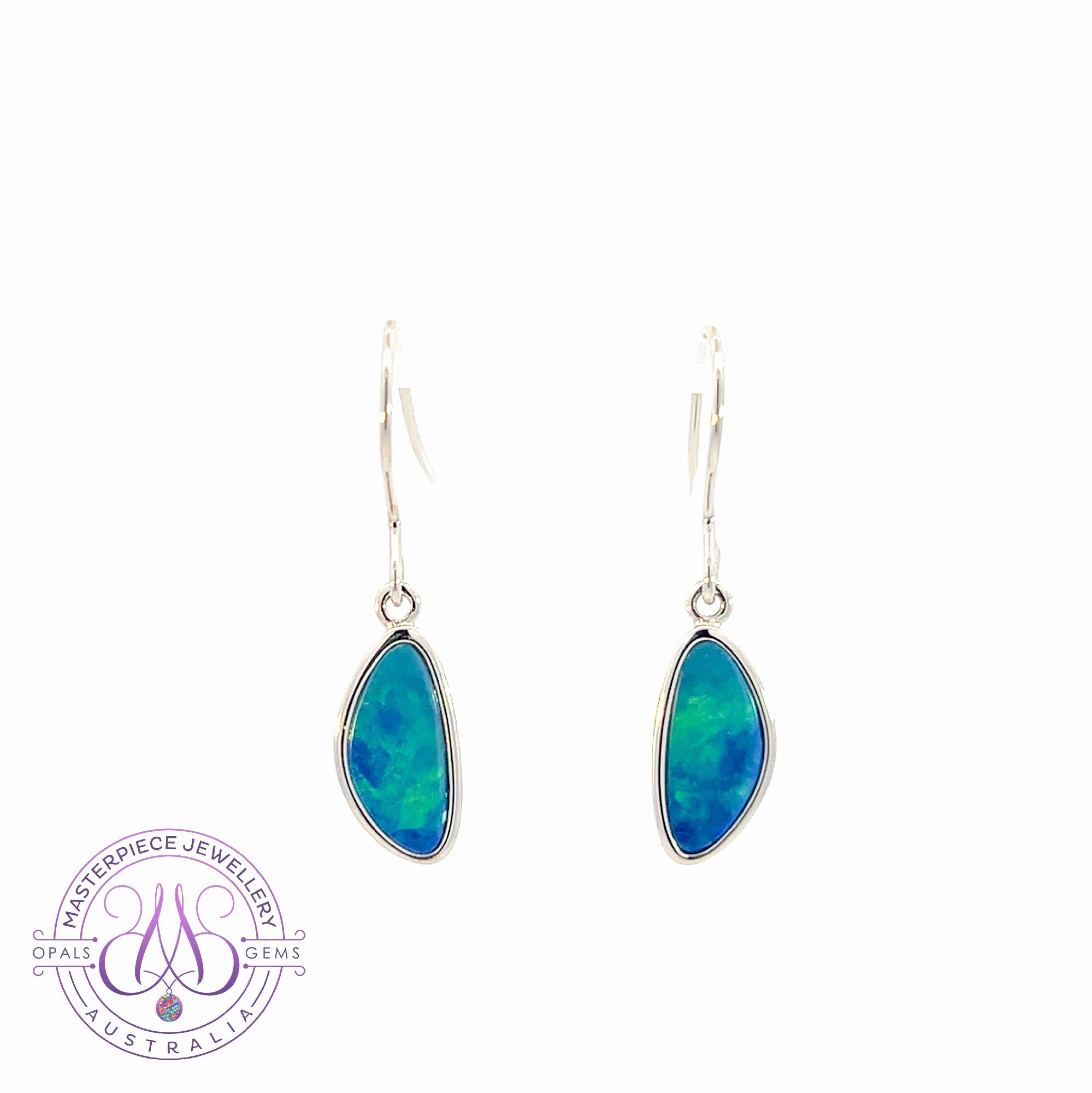 Sterling Silver dangling teal blue Opal doublet earrings