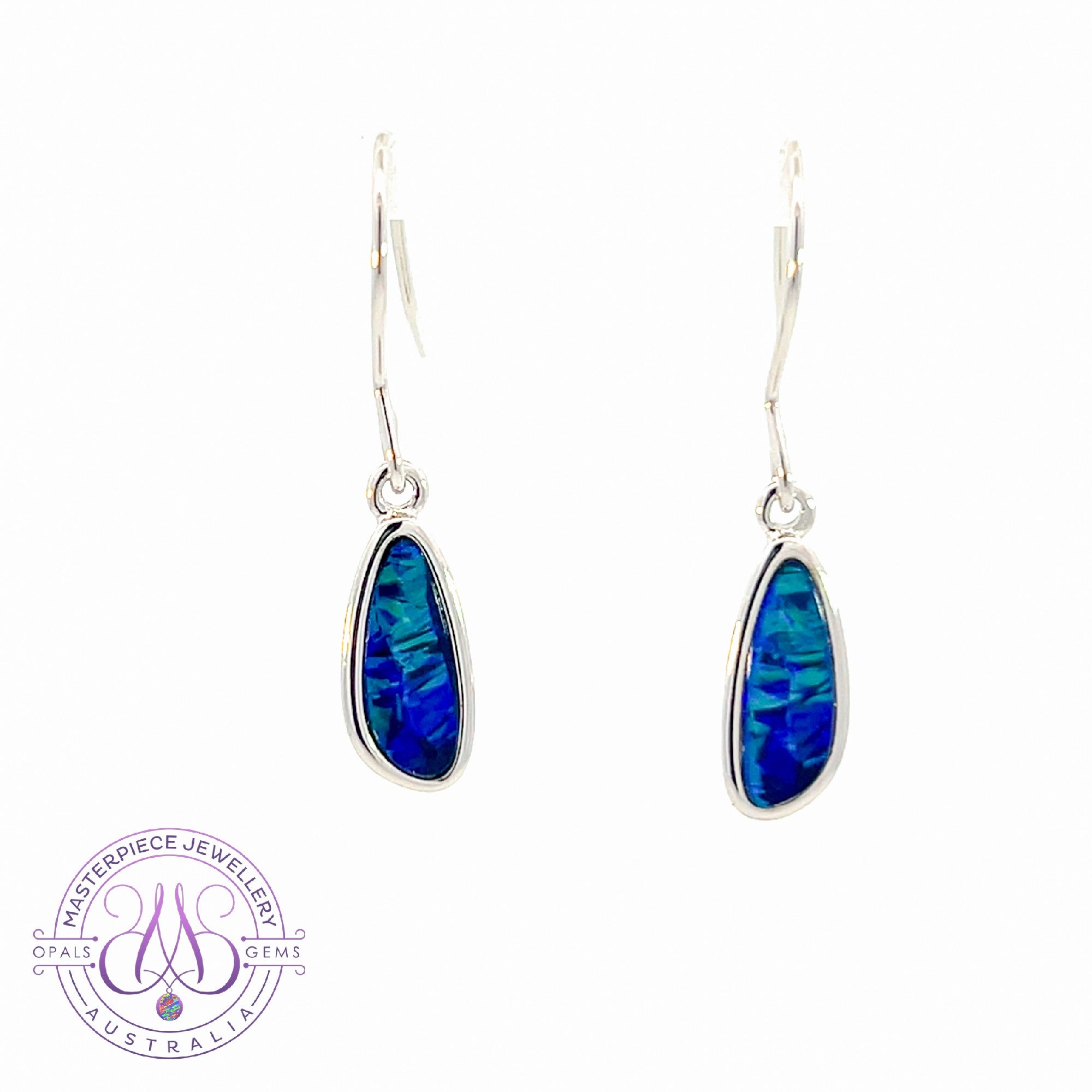 Sterling Silver dangling Blue Opal doublet earrings