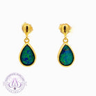 Gold plated Silver short drop pear shape 9x6mm Opal triplet earrings