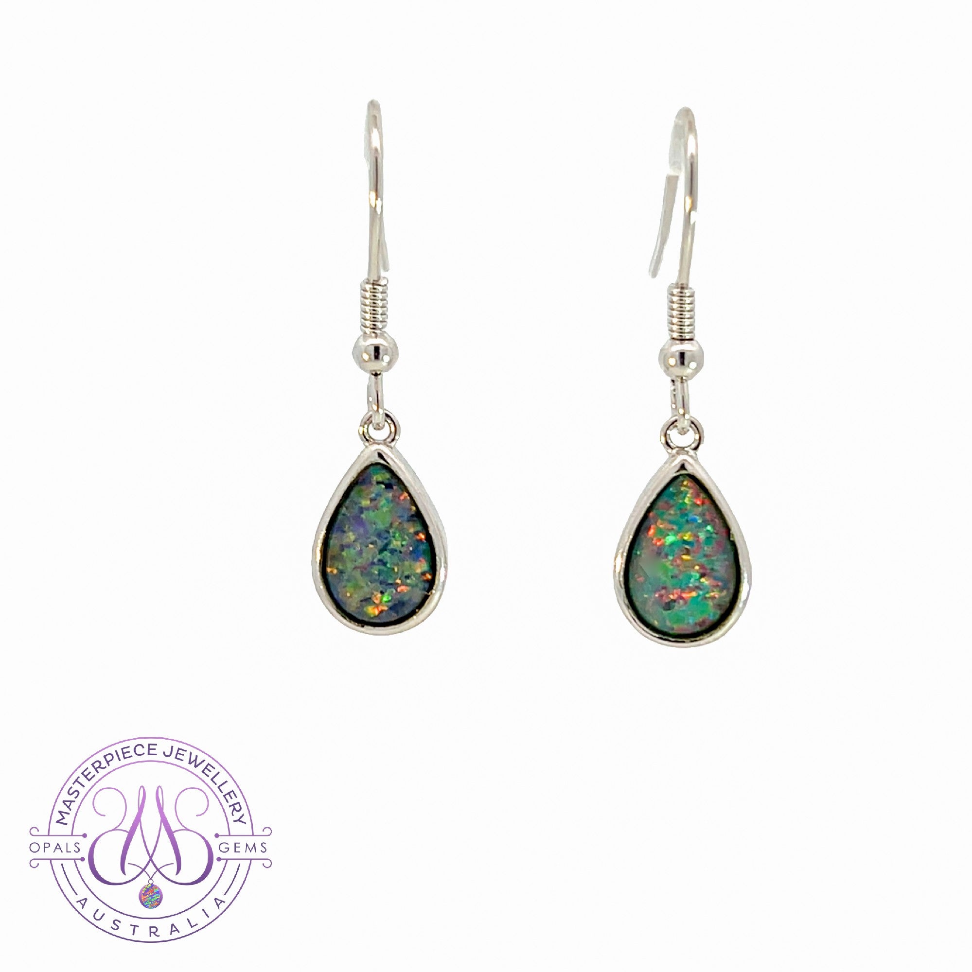 Sterling Silver dangling pear shape opal triplet 9x7mm earrings